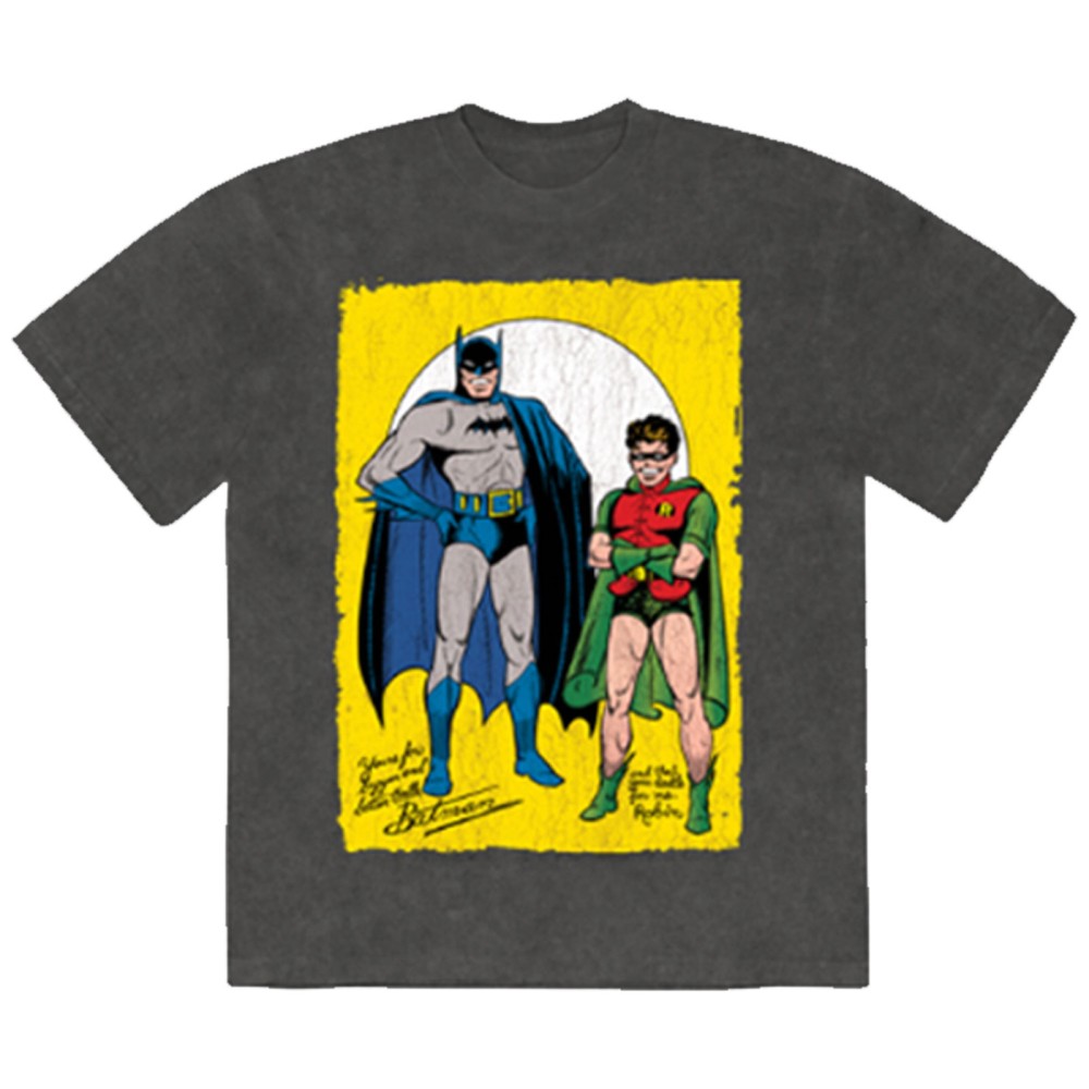 DC Comics Batman - Batman with Robin Classic Logo Mens Tshirt - Grey